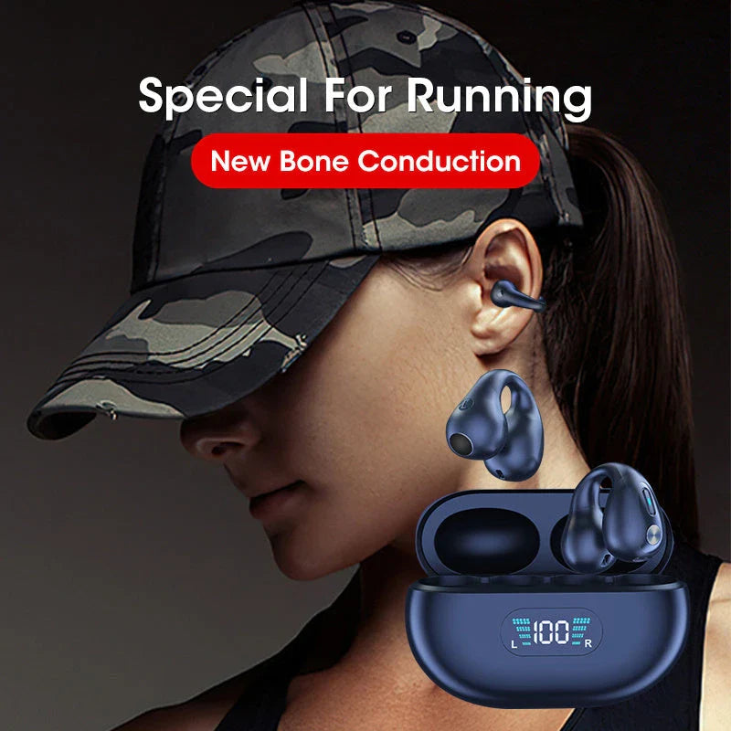 Bone conduction wireless earbuds with Bluetooth 5.3, HiFi bass, and comfortable open-ear design