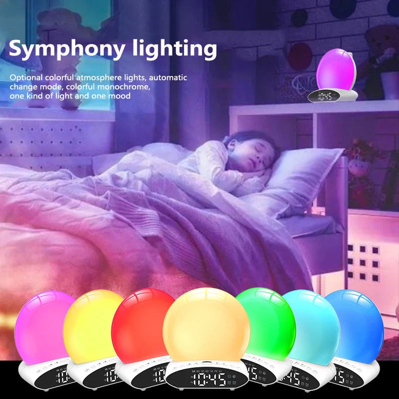 White wake-up light alarm clock with sunrise simulation and FM radio features