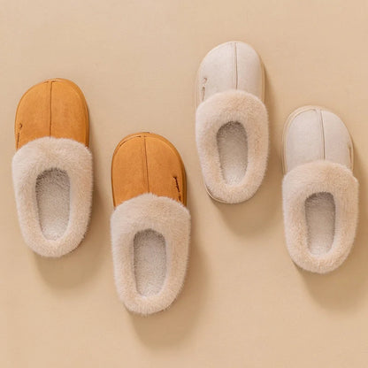 Winter fluffy slippers with non-slip soles in pink, khaki, white, and grey