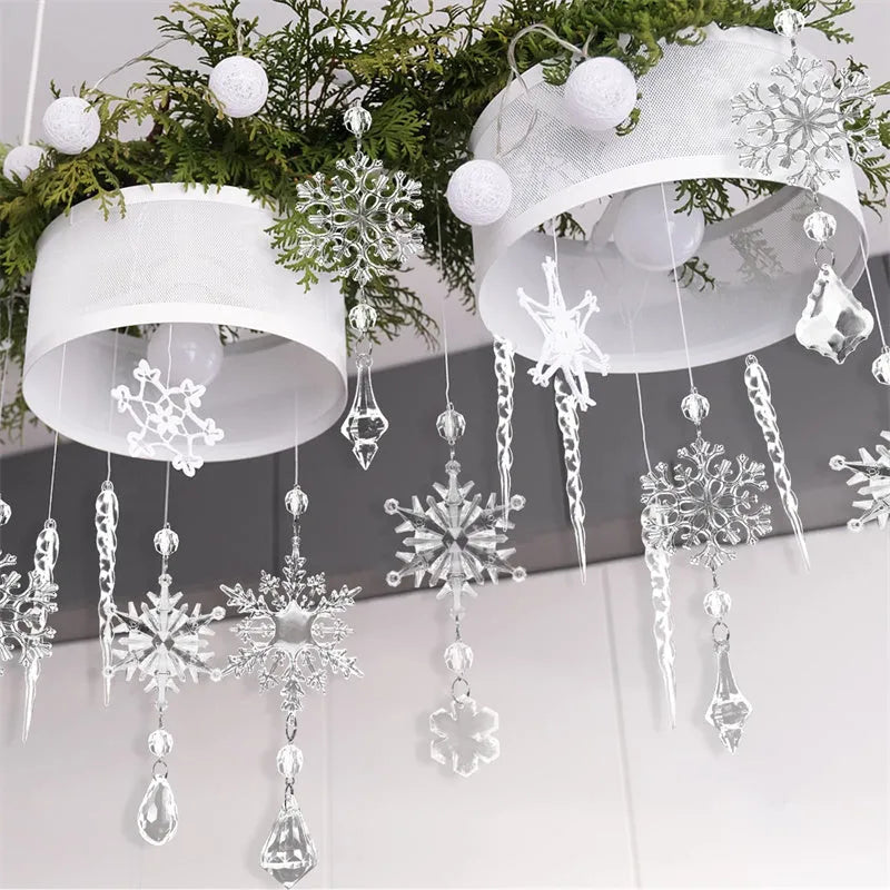 10 clear acrylic ice cone Christmas tree ornaments with white ribbons for hanging