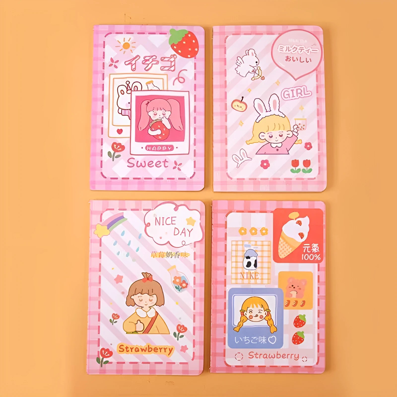 Cartoon A5 notebook with 30 sheets showing one of eight character designs like Strawberry Rabbit or Cute Bear