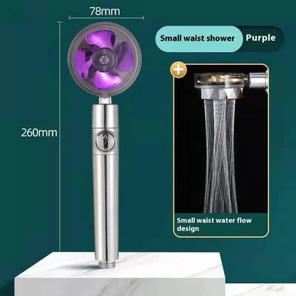 High-pressure handheld shower nozzle with cotton filter and stop button in various colours
