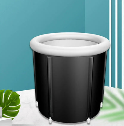 Portable ice bath with inflatable air ring for recovery therapy