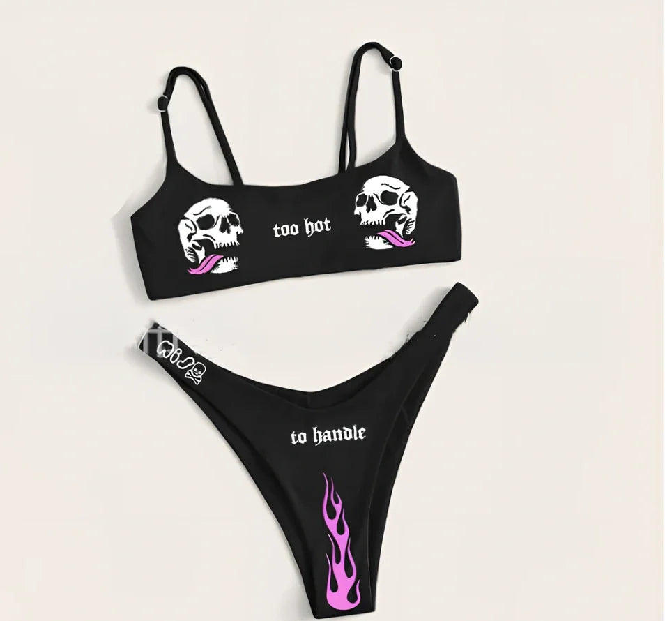 Split swimsuit bikini in polyester, S-XL sizes with 80-100 cm bust fit and adjustable ties