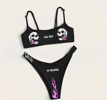 Split swimsuit bikini in polyester, S-XL sizes with 80-100 cm bust fit and adjustable ties