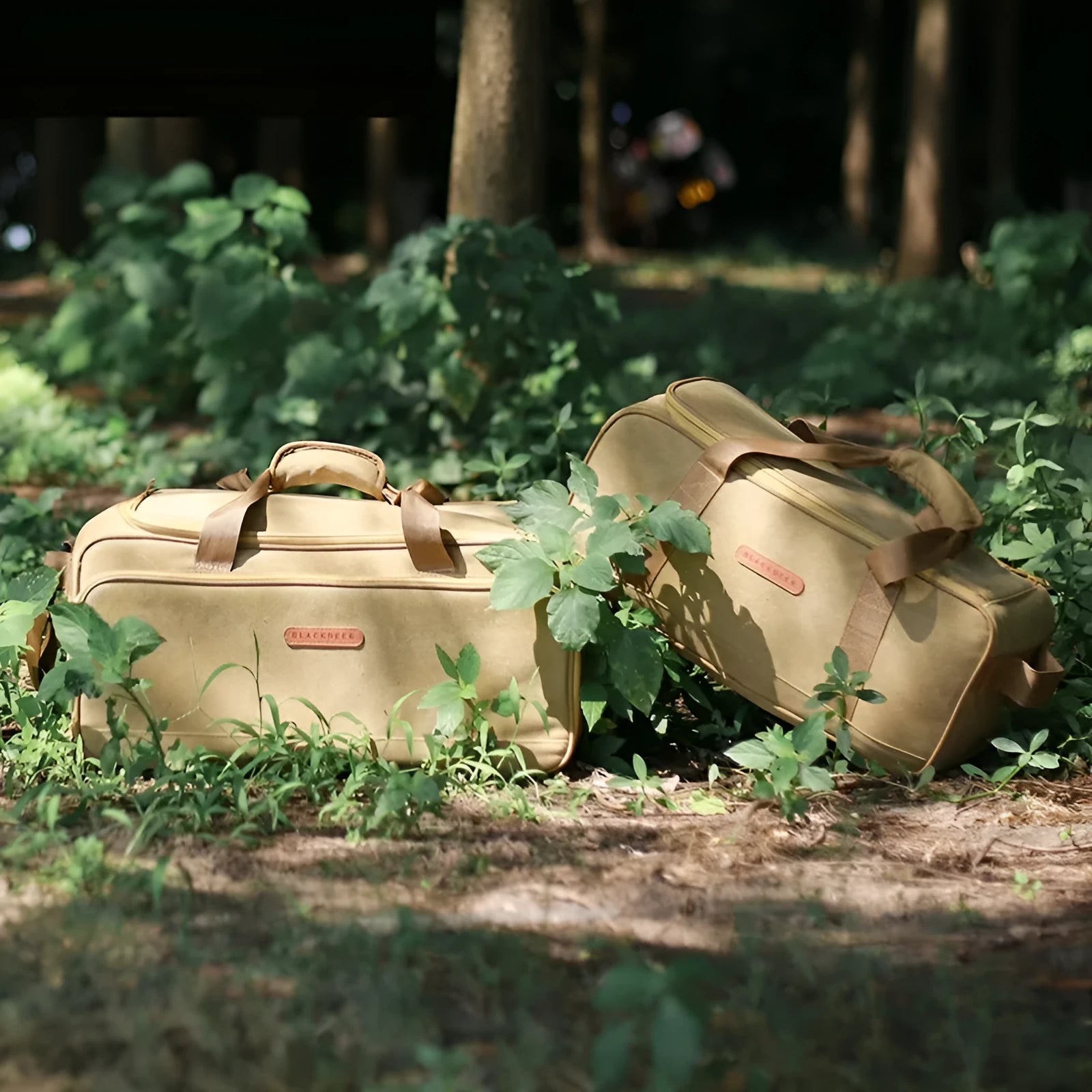 Outdoor camping cookware storage bag with split compartments for stove equipment and gas tank