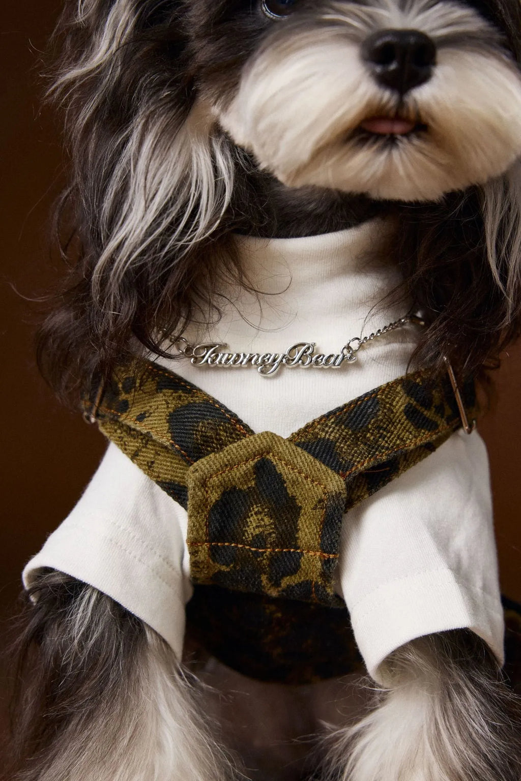 Leopard print cotton dog overalls with suspender style for autumn casual wear