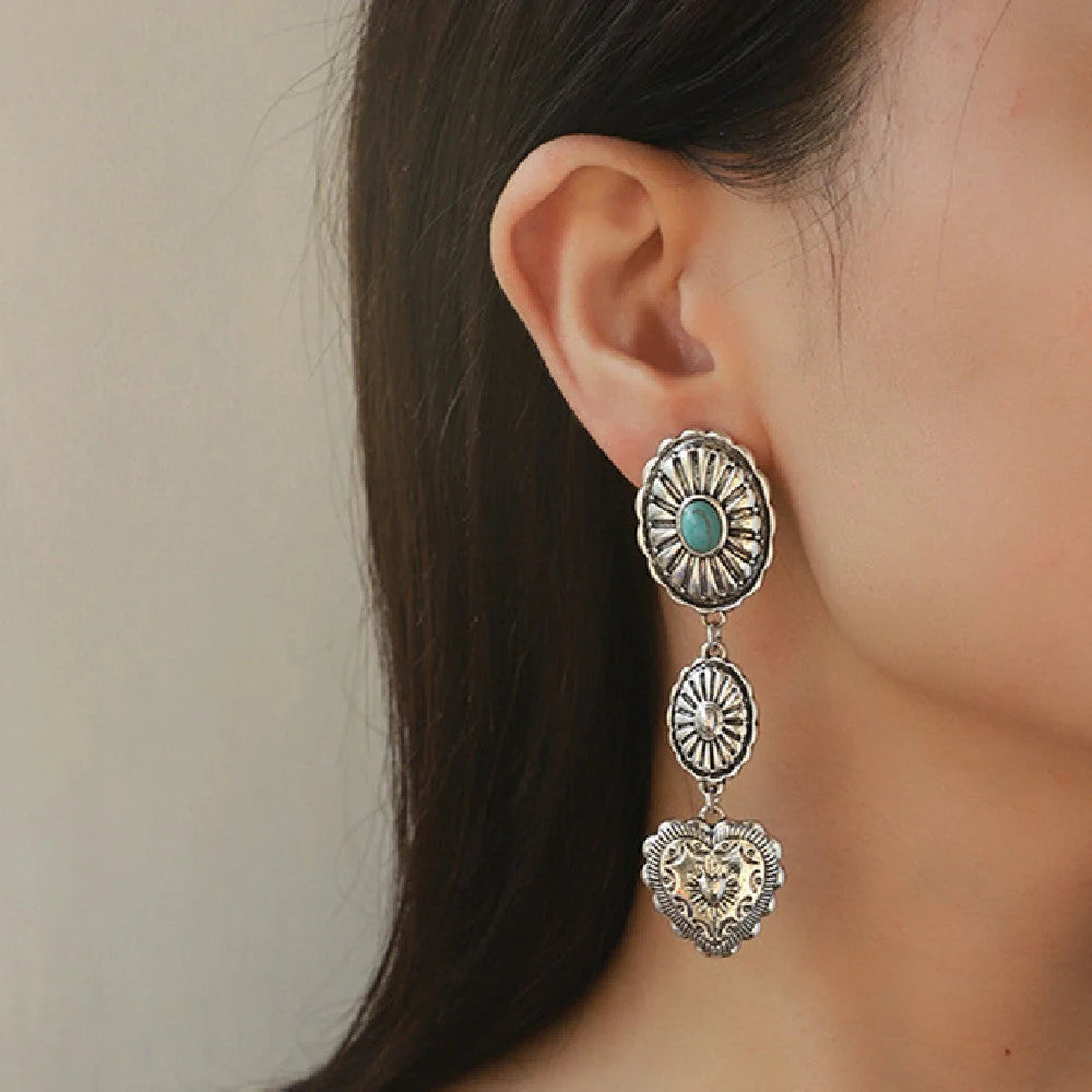 Semi-precious stone beaded twin earrings for women in alloy with electroplating treatment