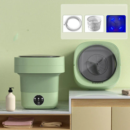 Compact and portable washing machine for small spaces, with hands-on scrubbing and semi-automatic timer function