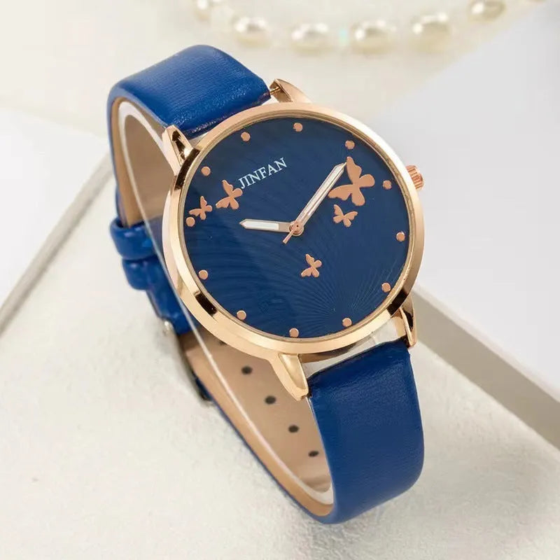 Student Sweet Butterfly Macron quartz wrist watch 36mm dial alloy band titanium buckle pink white