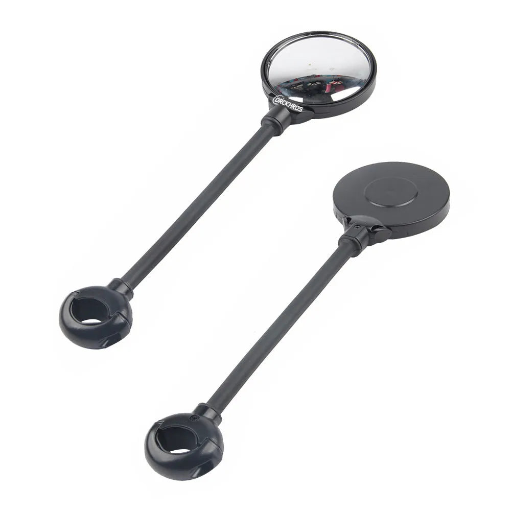 Black metal bicycle rearview mirror with hose adjustment system for handlebar or helmet mounting