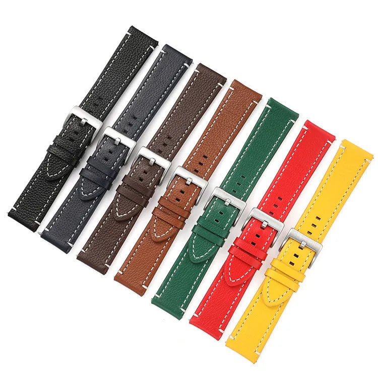 Leather watch strap in double-sided head layer cowhide, available in seven colours and six widths from 18mm to 24mm