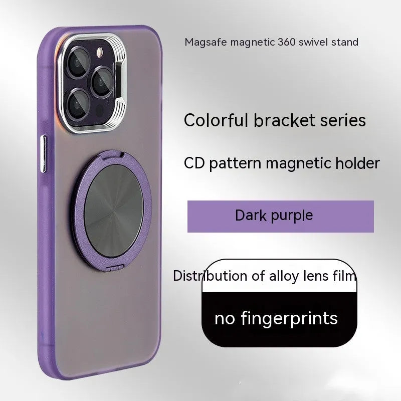 Apple compatible colorful 360 rotary magnetic adhesive bracket phone case with invisible stand for iPhone, graphite black