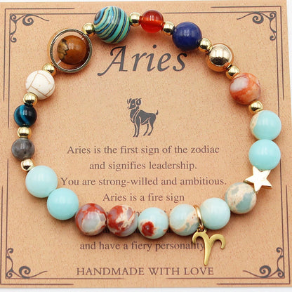 Twelve Constellations Natural Stone Beaded Bracelets - Unisex Astrological Jewellery