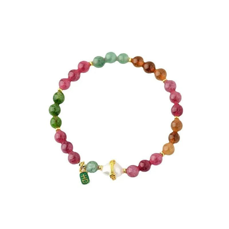 Geometric chalcedony bracelet with 6.5mm beads in optimised tourmaline colour Z054.