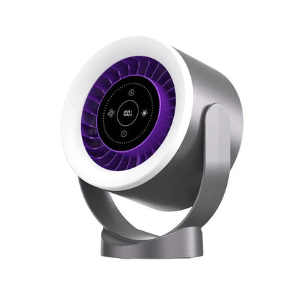 Adjustable USB desktop fan light with LED display in apricot, dark blue, and dark grey