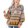Women's retro fashion half-zip long sleeve sweatshirt with digital print in loose fit