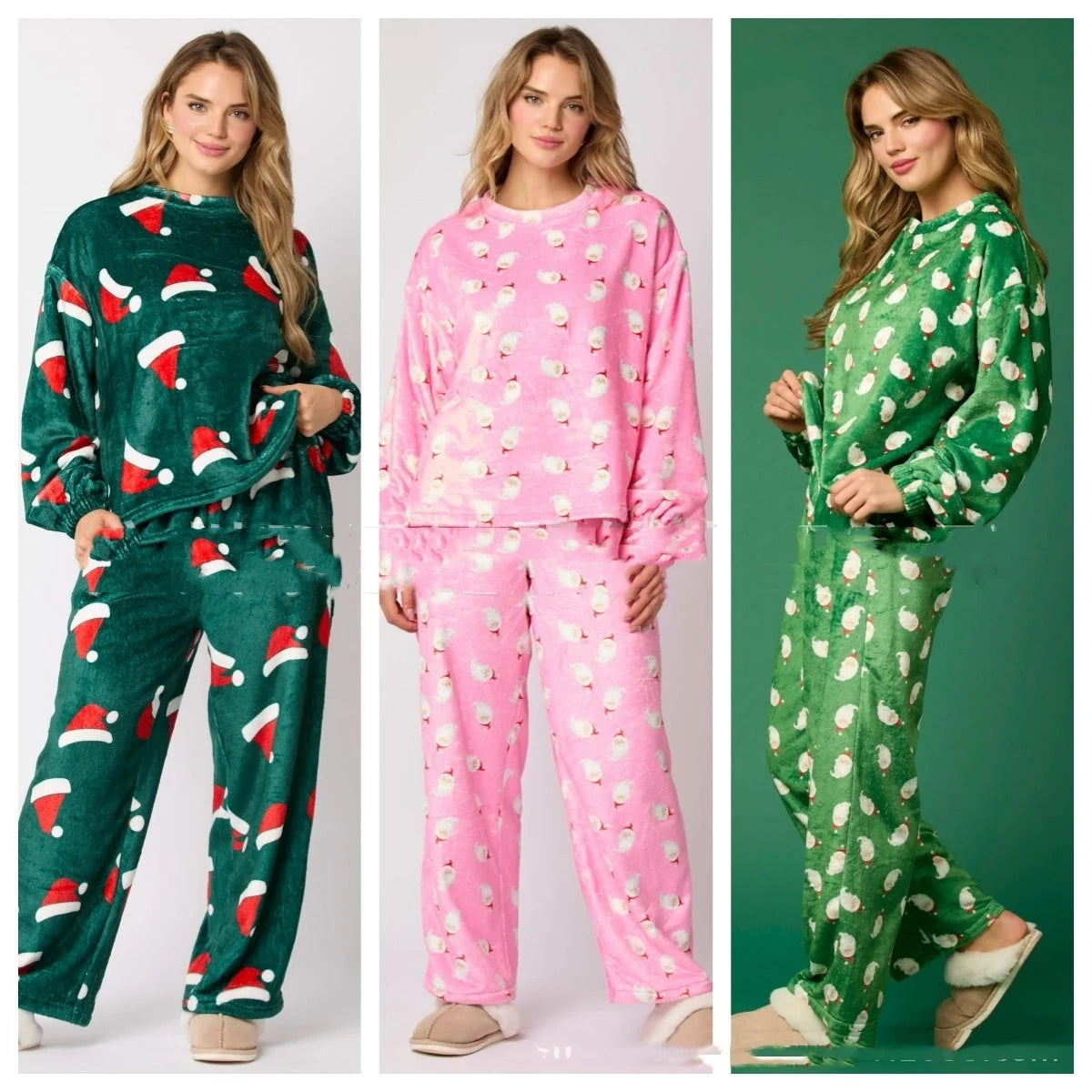 Women's 2024 flannel pajama sets in festive designs with long sleeves