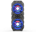 Portable Bluetooth speaker with pull rod handle and colourful LED lights in blue colour option