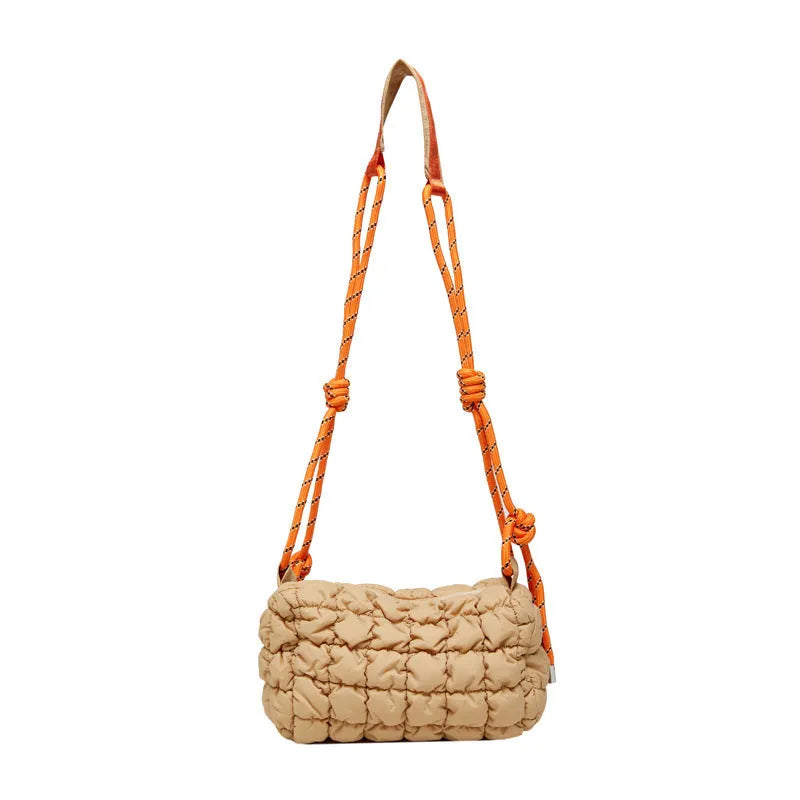 Women's soft nylon messenger bag in clouds pillow shape with rhombus pattern and crossbody strap
