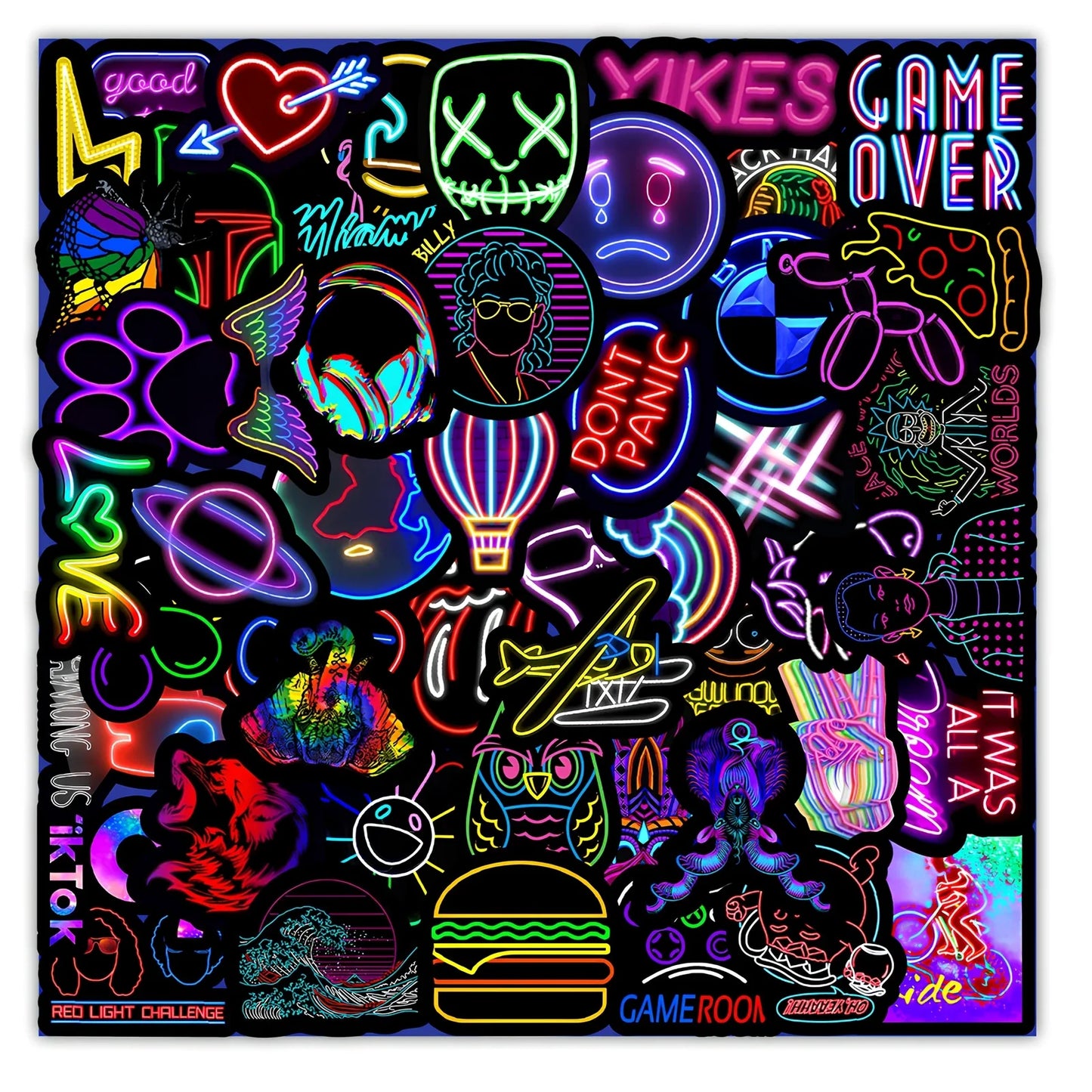 Pack of 50 irregular neon red PVC stickers for decorating car trunks, phones, and water cups on smooth surfaces