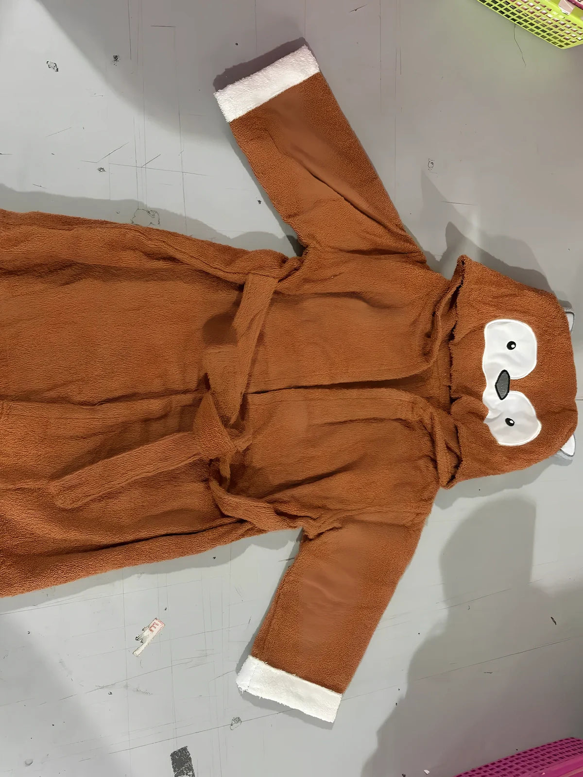 Children's hooded absorbent bathrobe in mouse pattern, cotton fabric, size S 47cm length for 0-18 months