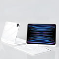 Transparent protective case with integrated wireless Bluetooth keyboard for iPad Pro and iPad Air models.