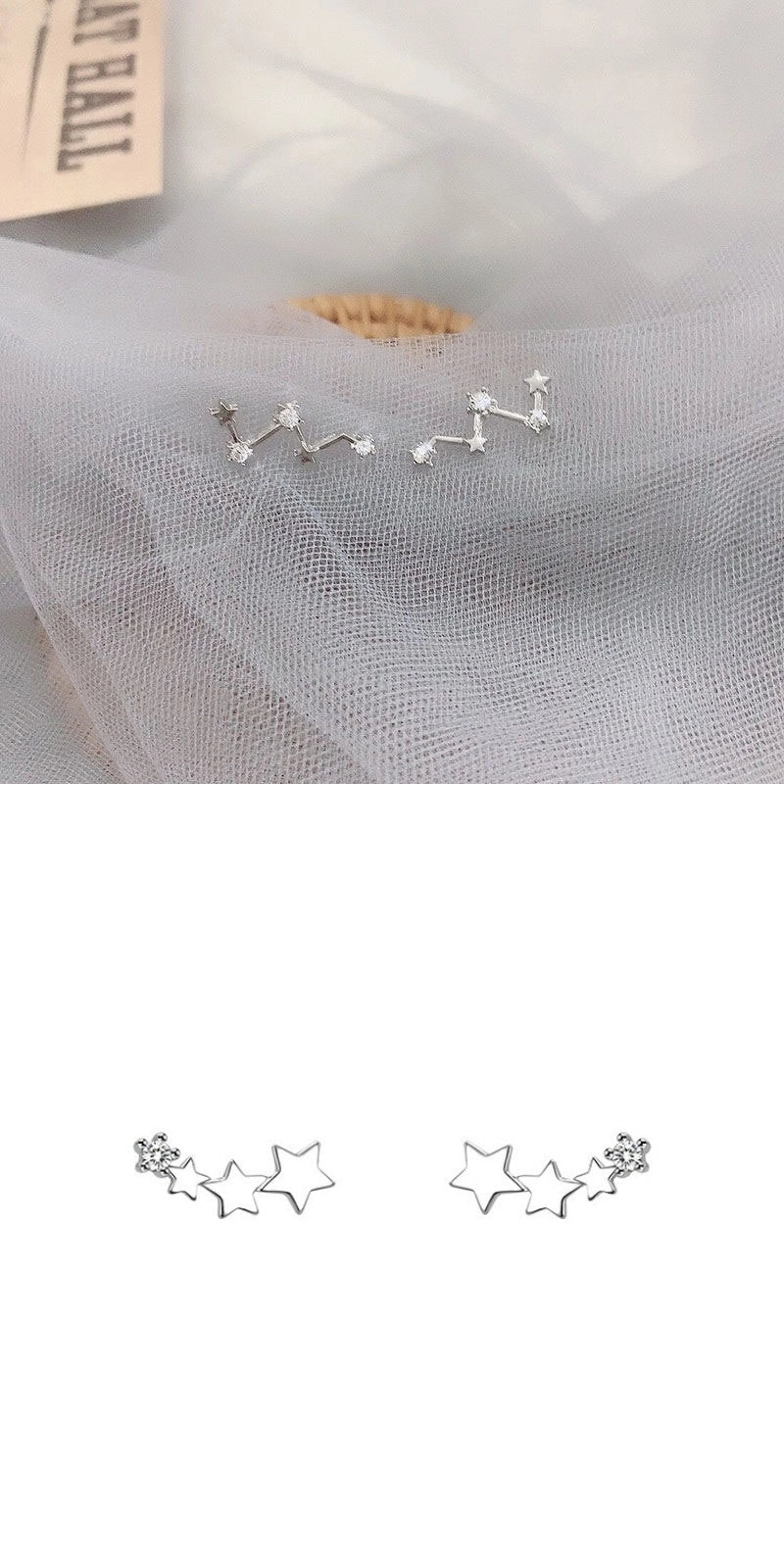 Geometric frosty stud earrings in gold and silver, modern design for women