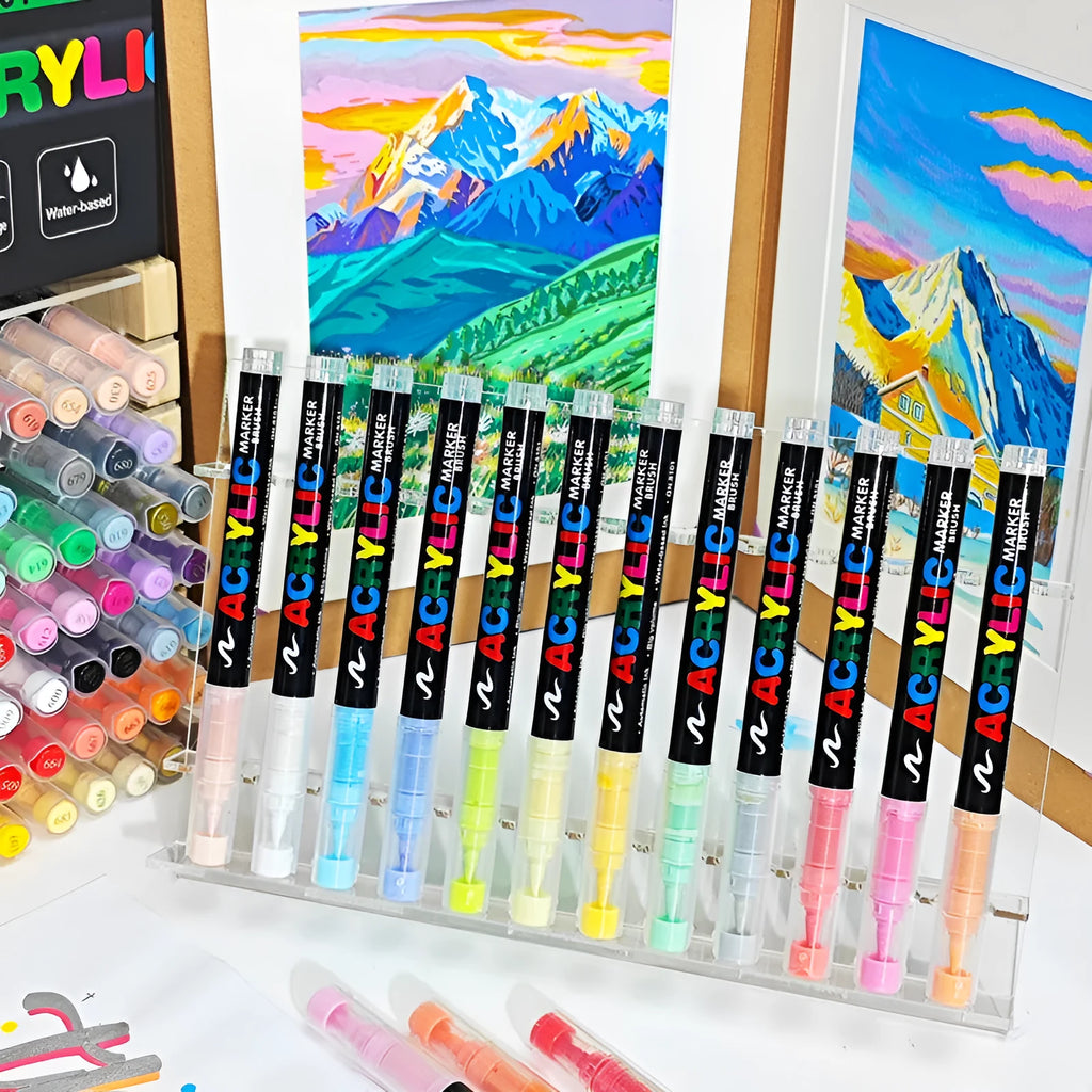 Set of straight liquid acrylic marker pens for hand painting and graffiti art in multiple colour set options.