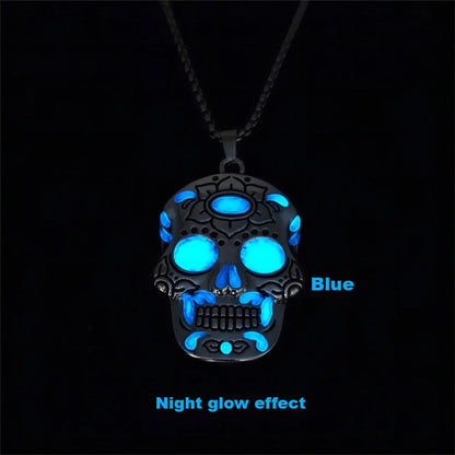 Halloween luminous skull necklace with Day of the Dead lotus pattern