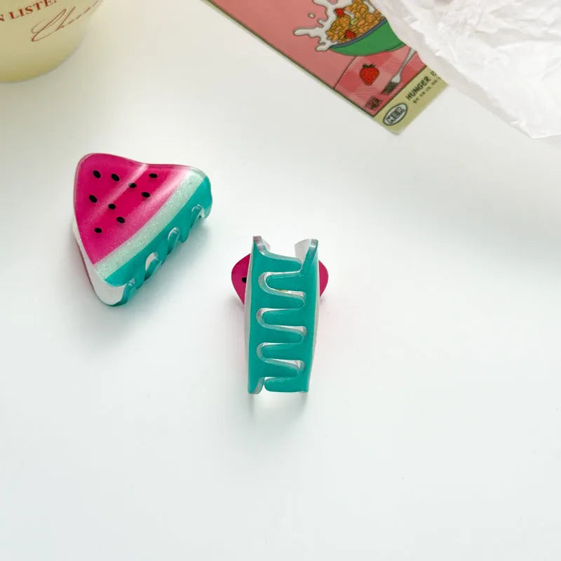 Fresh And Sweet Fruit Hair Clip in watermelon colour, acetic acid material, 5cm length, oil injection finish