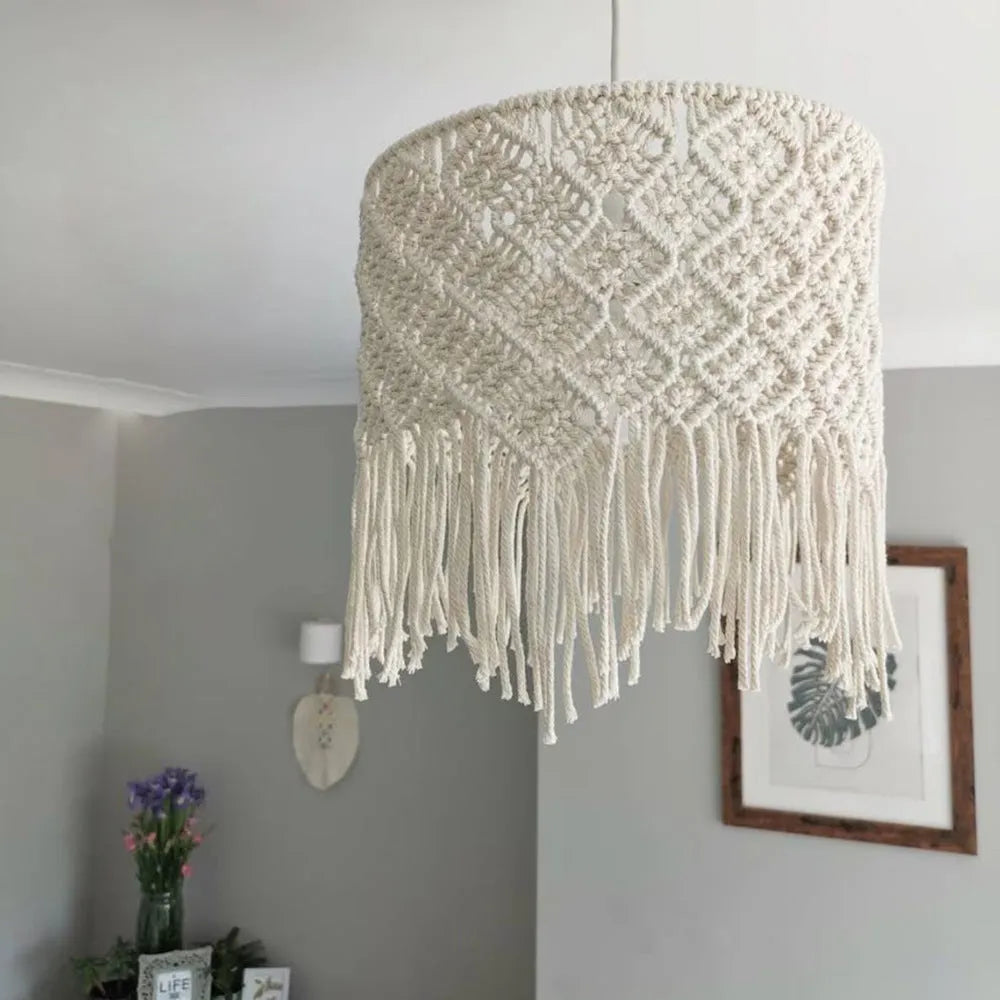 Handmade beige cotton string woven lampshade for ceiling light, 30x50cm