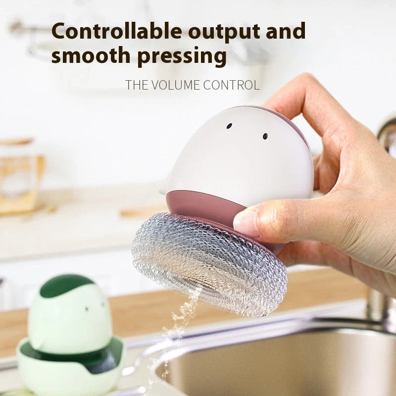 Automatic liquid filling dishwashing brush with replaceable head in cute chicken design