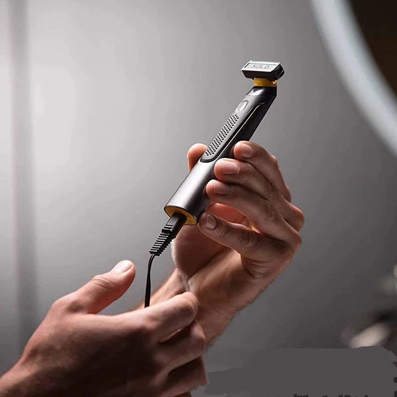 Wireless rechargeable precision shaver for men with stainless steel blades