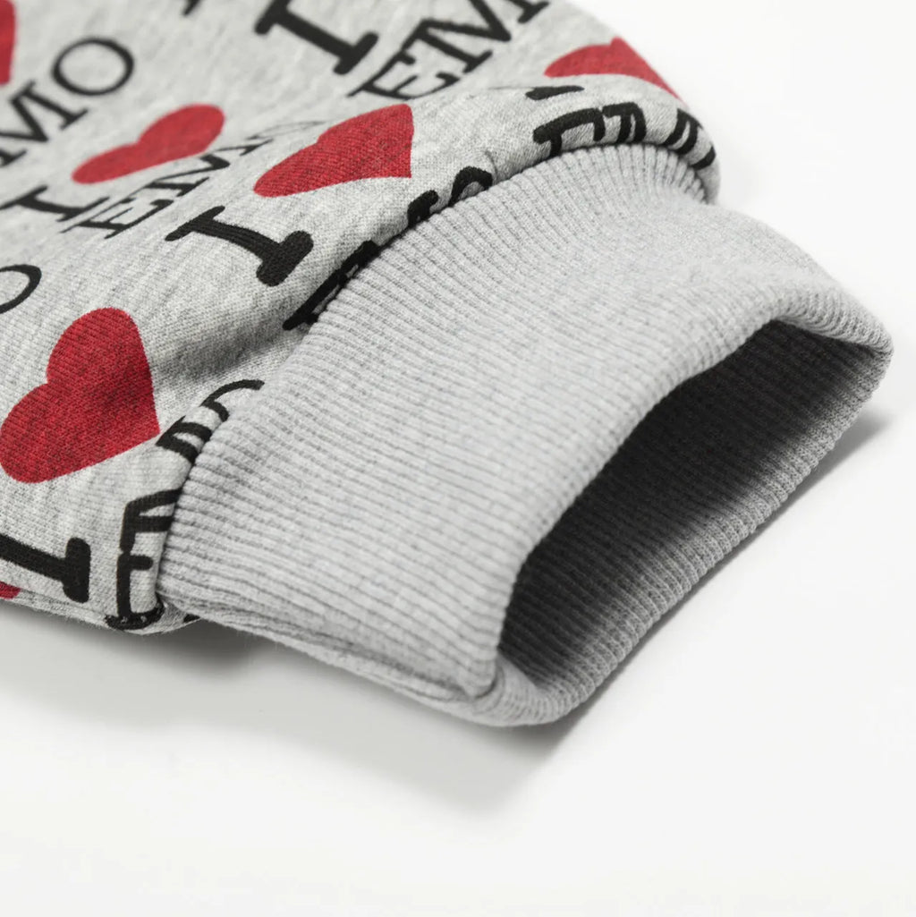 Mixed grey women's hooded cardigan with a retro pattern and long sleeves.