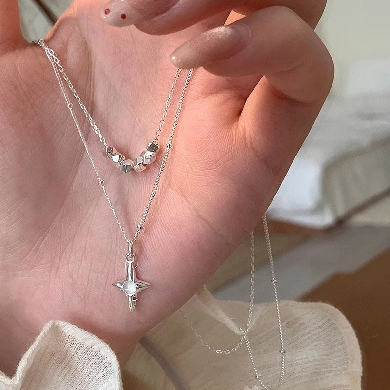 Double-layer stainless steel opal cross necklace for women and girls