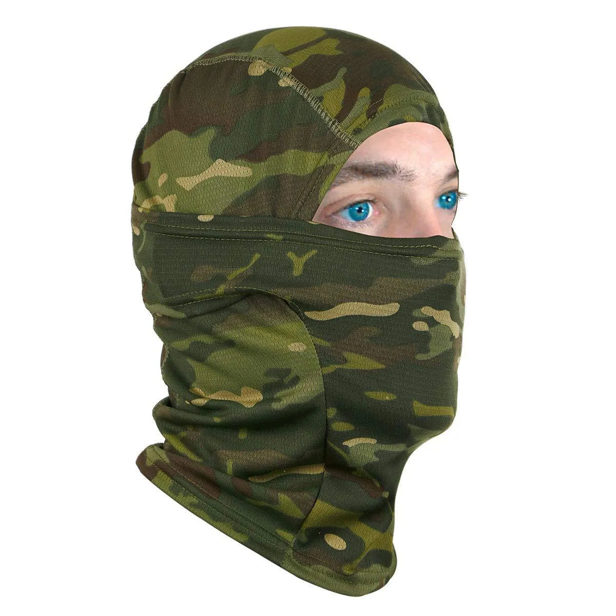 Unisex breathable mesh ski mask balaclava in army green for motorcycle and outdoor dust protection, 23x38cm