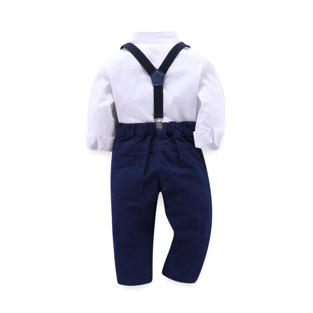 Boys blue European-style suit with height sizing from 90cm to 130cm