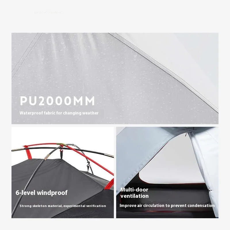Outdoor camping tent quick open 2 person blue white polyester FRP poles rainfly waterproof 2000-3000mm