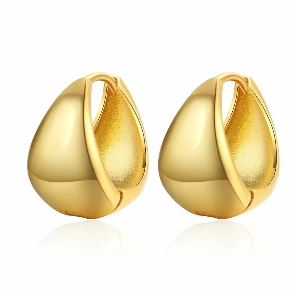 Women's geometric circle earrings with gold inlay, copper base, water drop ear clip in gold-plated finish