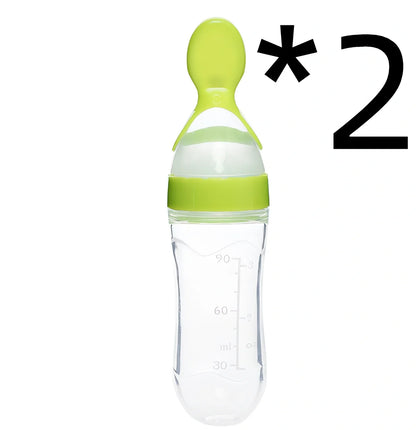 Blue baby spoon bottle feeder, 120ml capacity, food-grade silicone and PP, for 3 months semi-liquid feeding