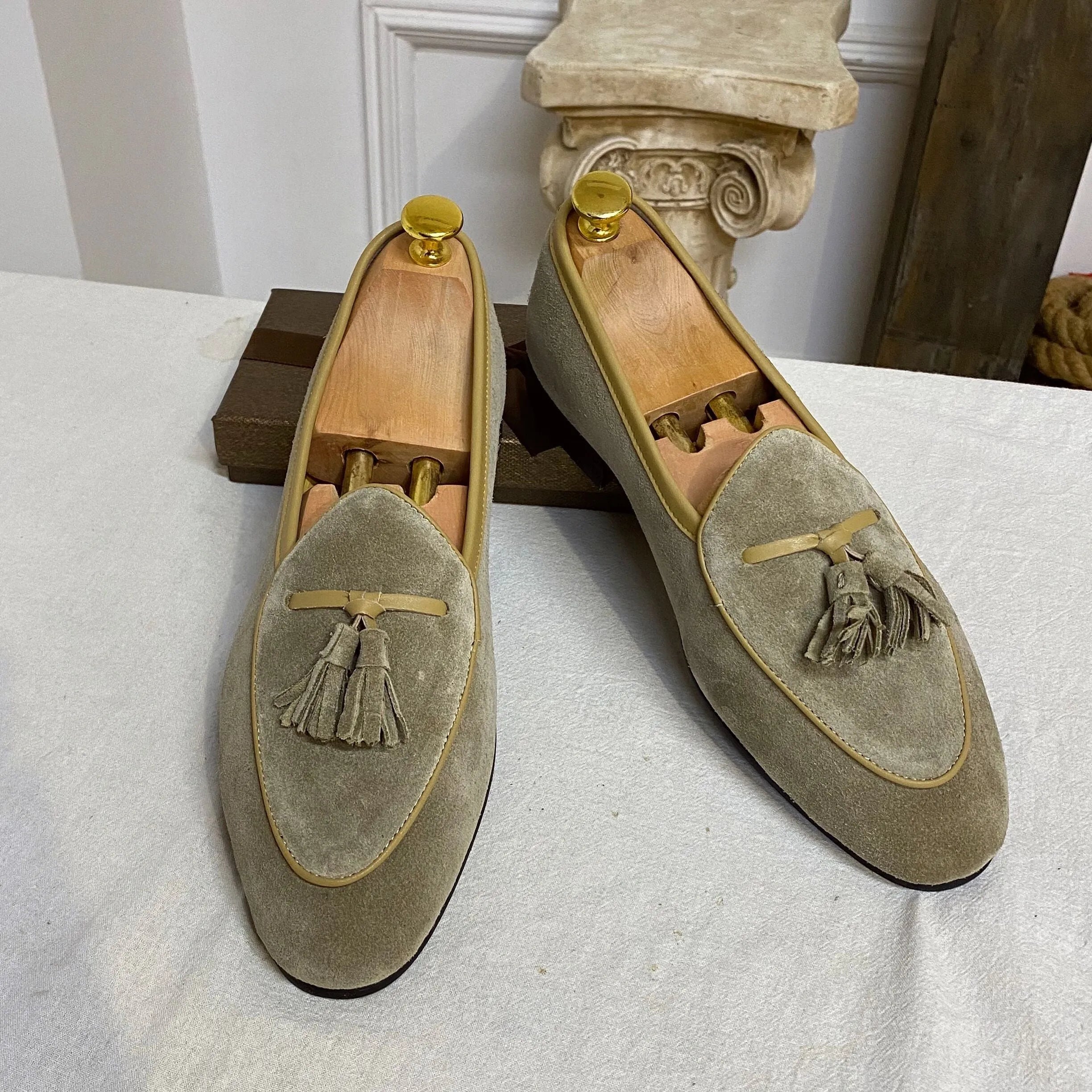 Men's dark blue suede slip-on loafers made from genuine cowhide leather lightweight design size 40