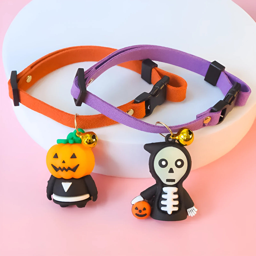 Halloween dog collar decoration with luminous cartoon pattern in adjustable polyester construction