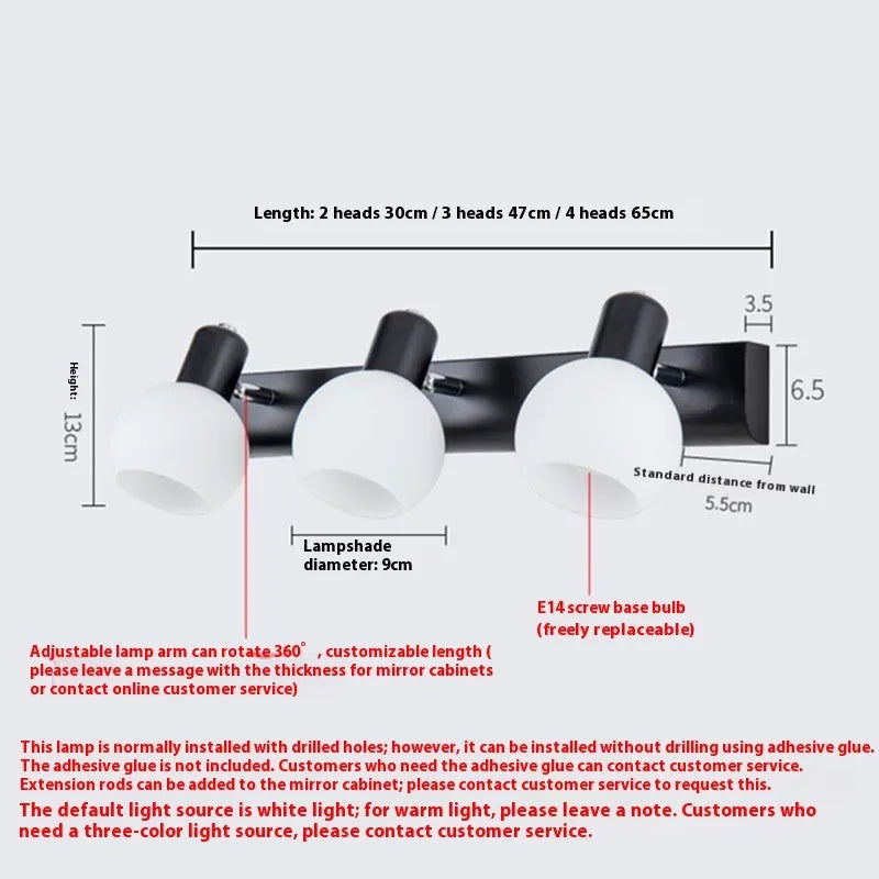 LED bathroom wall lamp in American simple style with mirror front, black finish
