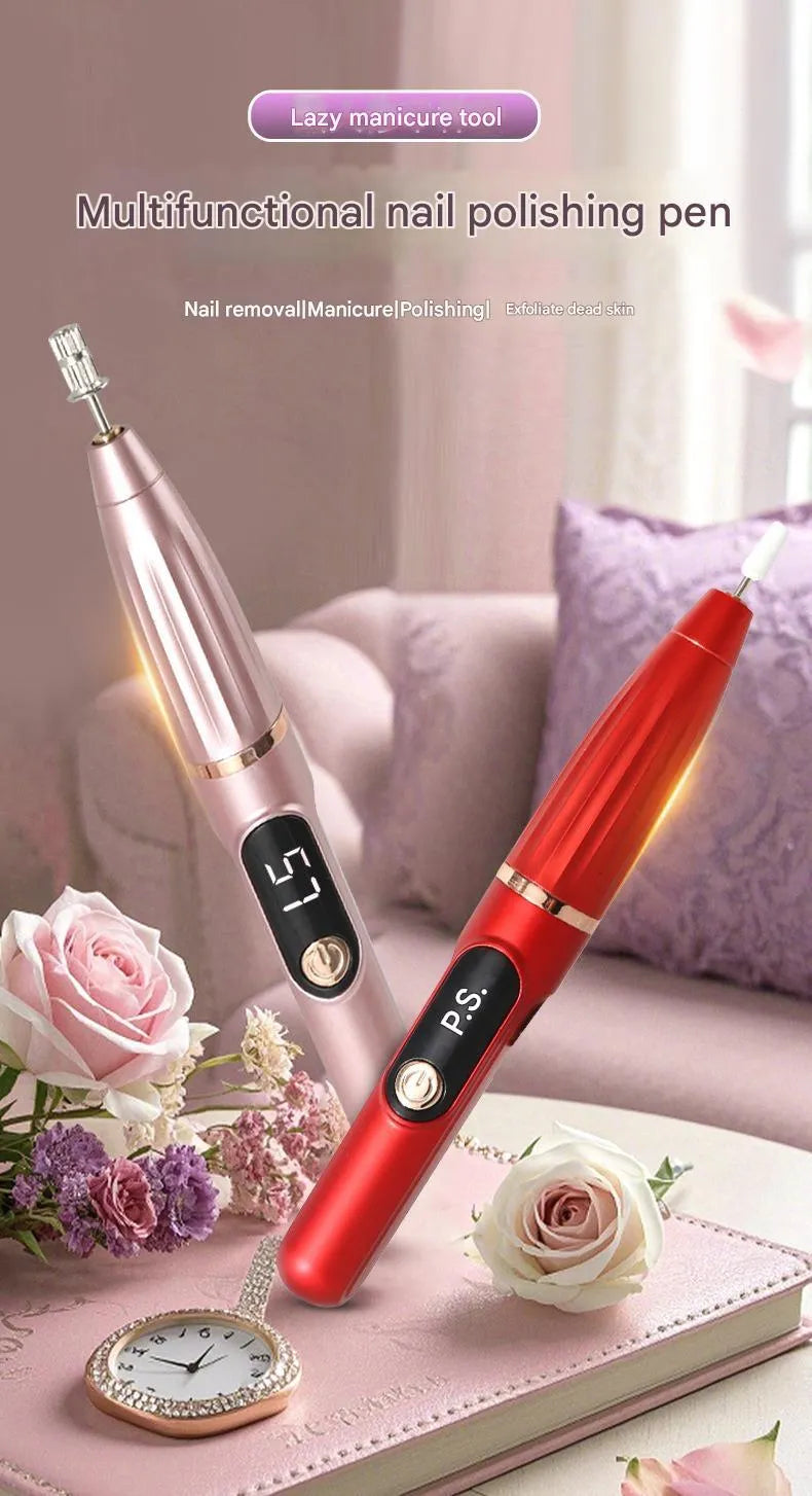 Electric nail file compact portable LCD display rechargeable nail clipper and buffer in Grey