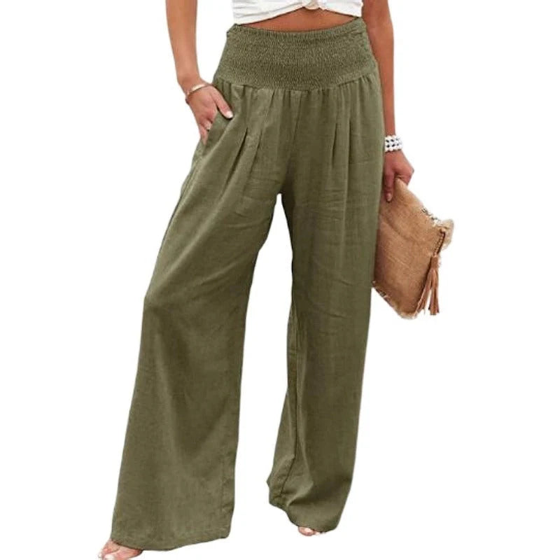 Women's wide leg cotton linen trousers in various colours