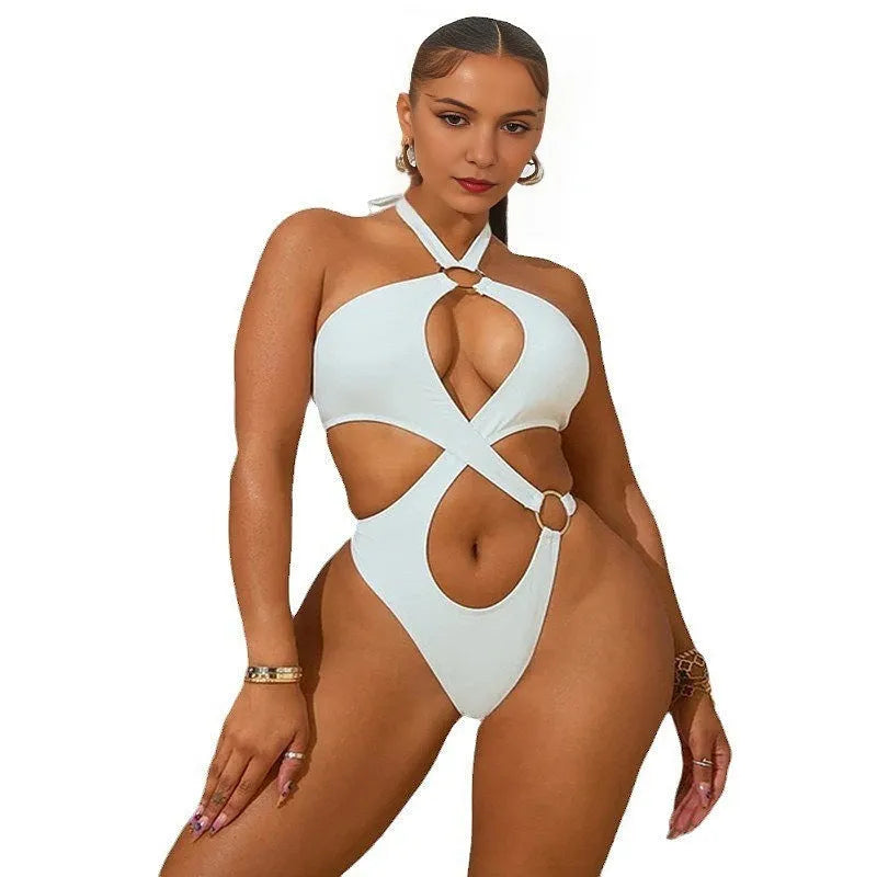 Women's sleeveless jumpsuit with lace-up backless design in tapered shorts style