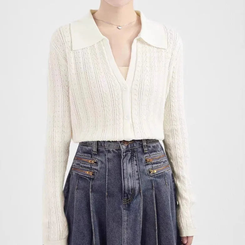 Women's viscose cardigan sweater in black with button front, slim fit, and long sleeves