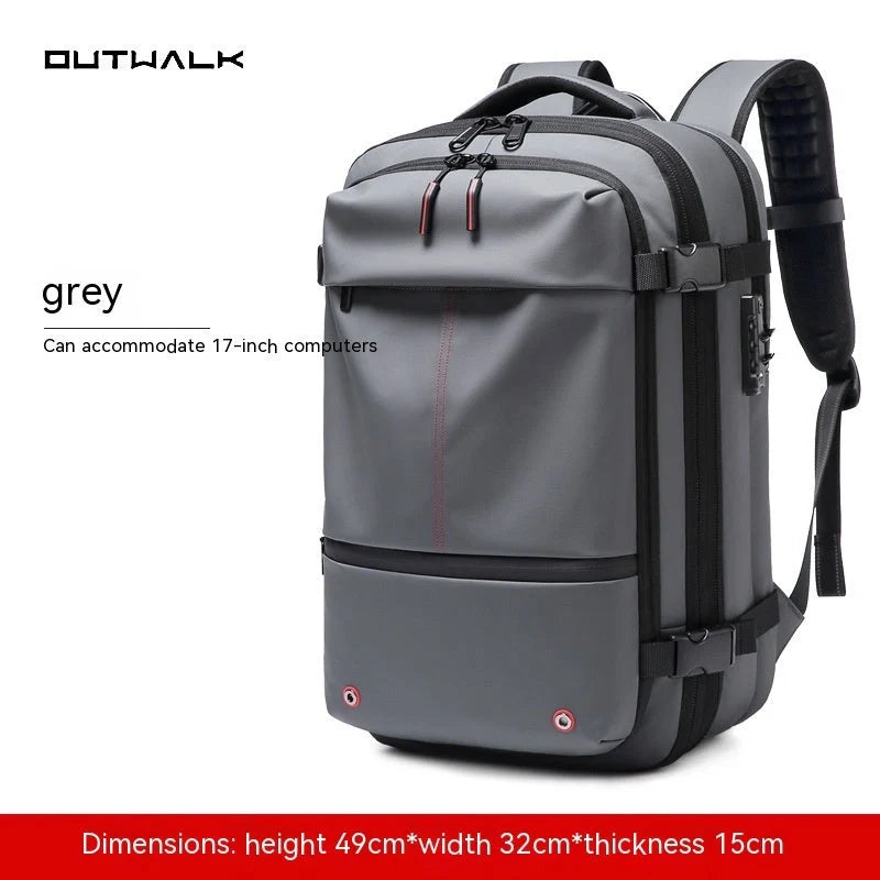 Men's business travel backpack with vacuum compression and multiple compartments