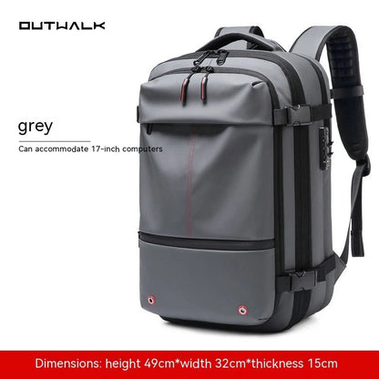 Men's business travel backpack with vacuum compression and multiple compartments